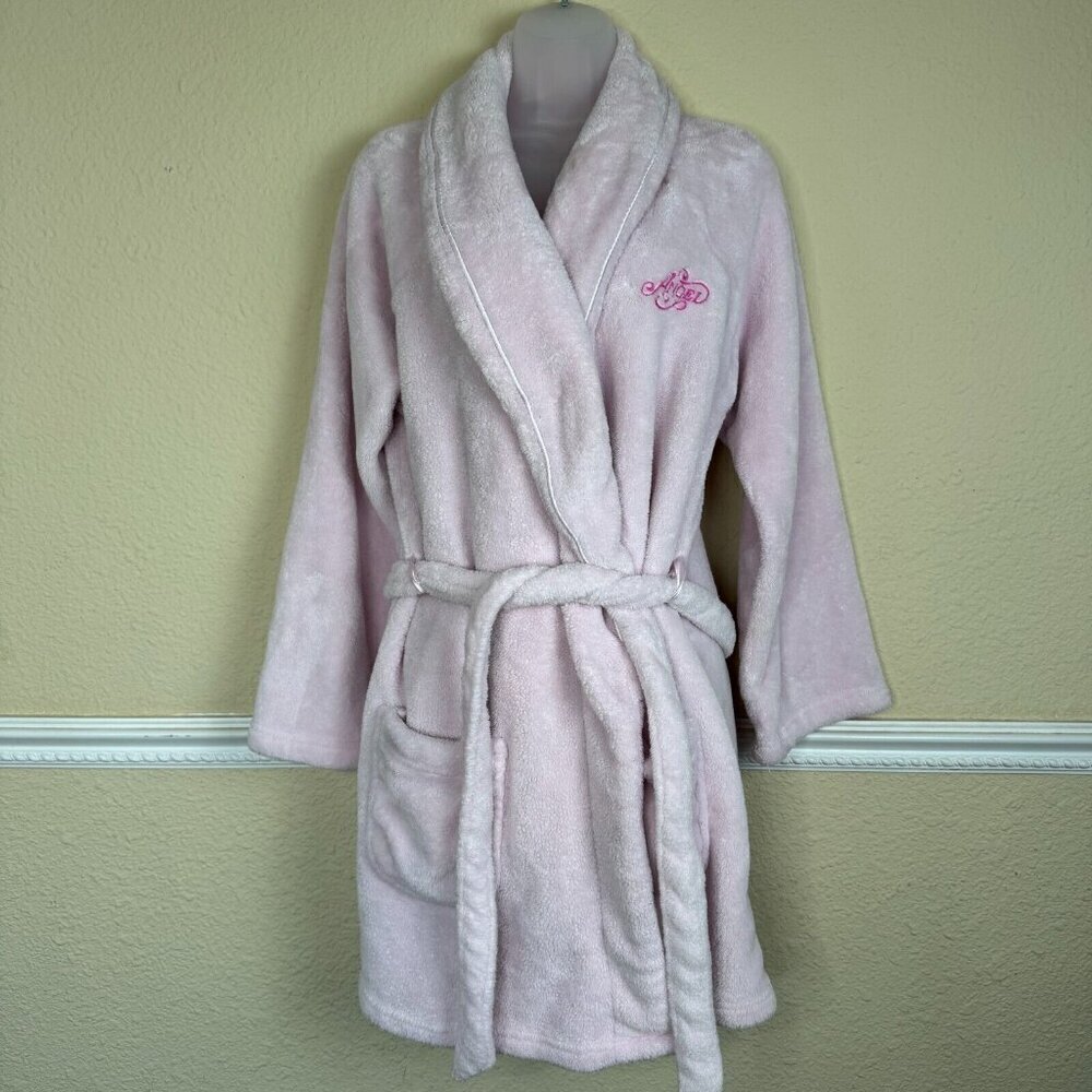 Victorias Secret Plush Blush Pink "Angel" Embroidered Robe Med Large Y2K *READ